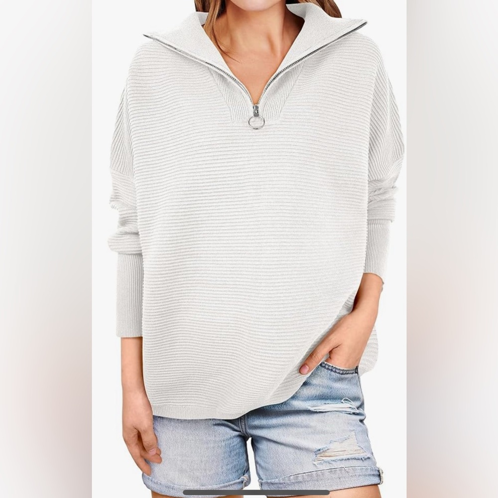 White Cowl Neck Sweater with Textured Knit